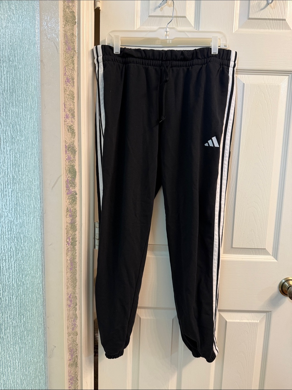 adidas Black Joggers with White Side Stripes - Kids